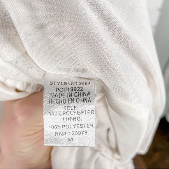 White & Pink Floral Sheer Long Ruffle Bell Sleeve V-neck Keyhole Romper M - Picture 9 of 10